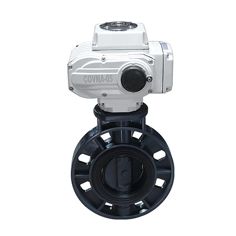 COVNA DN150 6 inch EPDM Rubber Seat Flange Type 110V AC Modulating Electric Actuator PVC Plastic Butterfly Valve