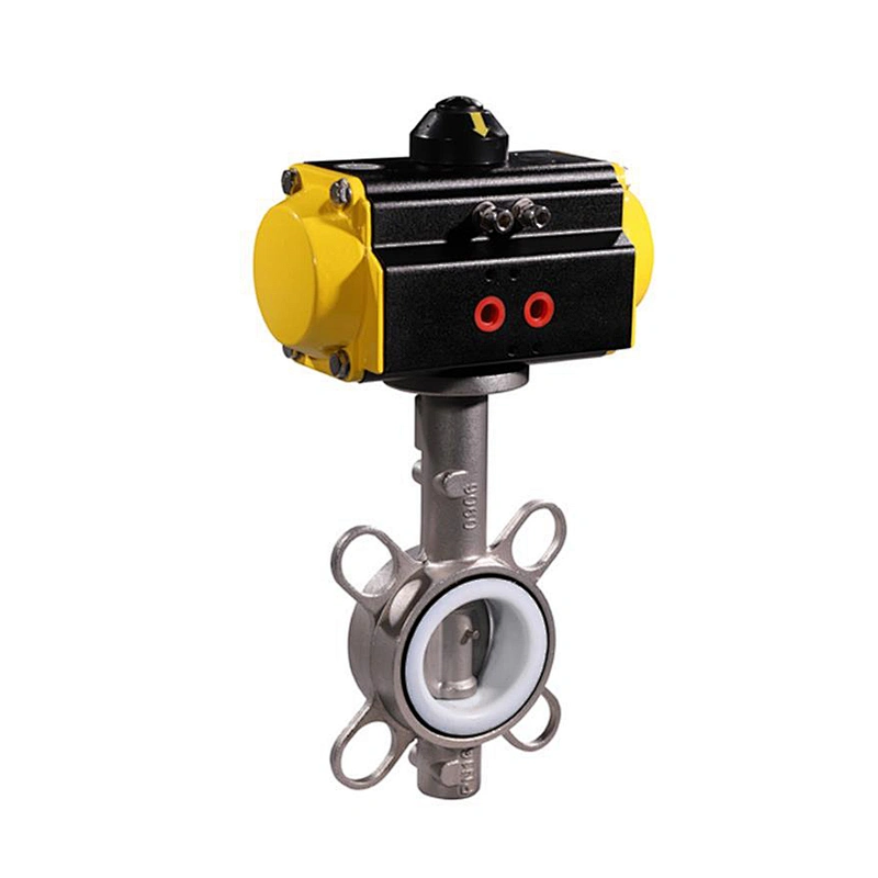 COVNA DN50 2 inch PN16 PTFE Lined Wafer Type Stainless Steel Pneumatic Actuated Butterfly Valve