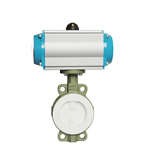 COVNA DN100 PN16 4 inch PTFE Seat Wafer Type Cast Iron Double Acting Pneumatic Actuator Butterfly Valve