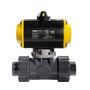 Anti Corrosion 3 Way Plastic PVC Double Union Pneumatic Control Ball Valve