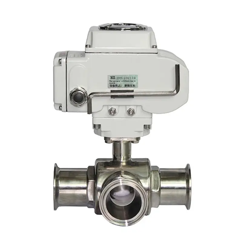 COVNA DN25 1 inch 3 Way L Port 12V DC Tri Clamp Connection Food Grade 304 Stainless Steel Motor Operated Sanitary Ball Valve