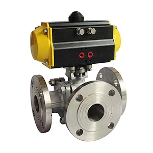 COVNA DN150 6 inch 3 Way Double Flanged Stainless Steel Ball Valve with Pneumatic Actuator