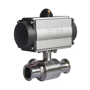 COVNA 1 inch 3 Way Tri Clamp Sanitary 304 Stainless Steel Pneumatic Actuated Food Grade Ball Valve