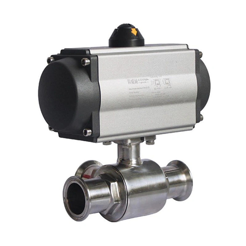 COVNA 1 inch 3 Way Tri Clamp Sanitary 304 Stainless Steel Pneumatic Actuated Food Grade Ball Valve