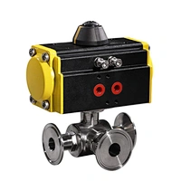 COVNA DN40 1.5 inch 3 Way L Port Tri Clamp Connection SS316 Single Acting Pneumatic Actuator Sanitary Ball Valve