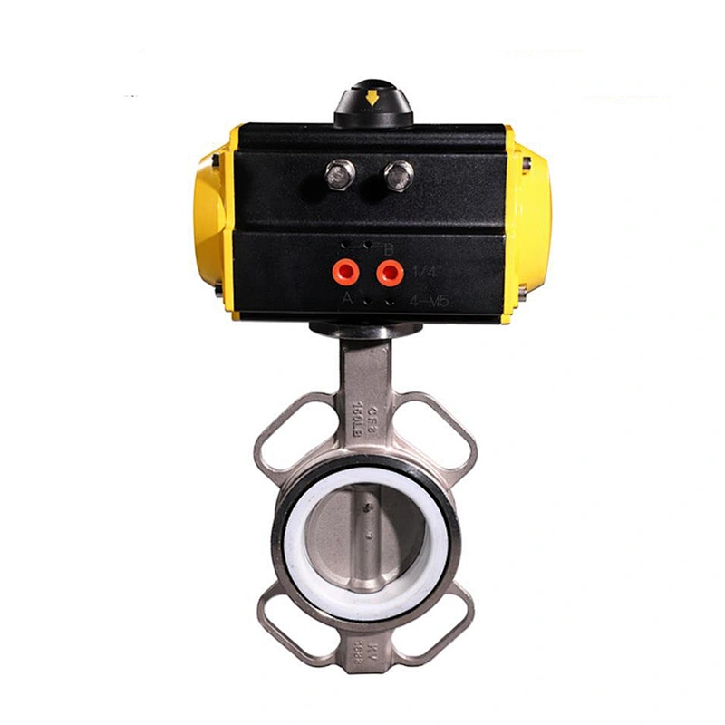 COVNA DN150 6 inch PN16 PTFE Seat Wafer Type 304 Stainless Steel Pneumatic Air Actuator Butterfly Valve