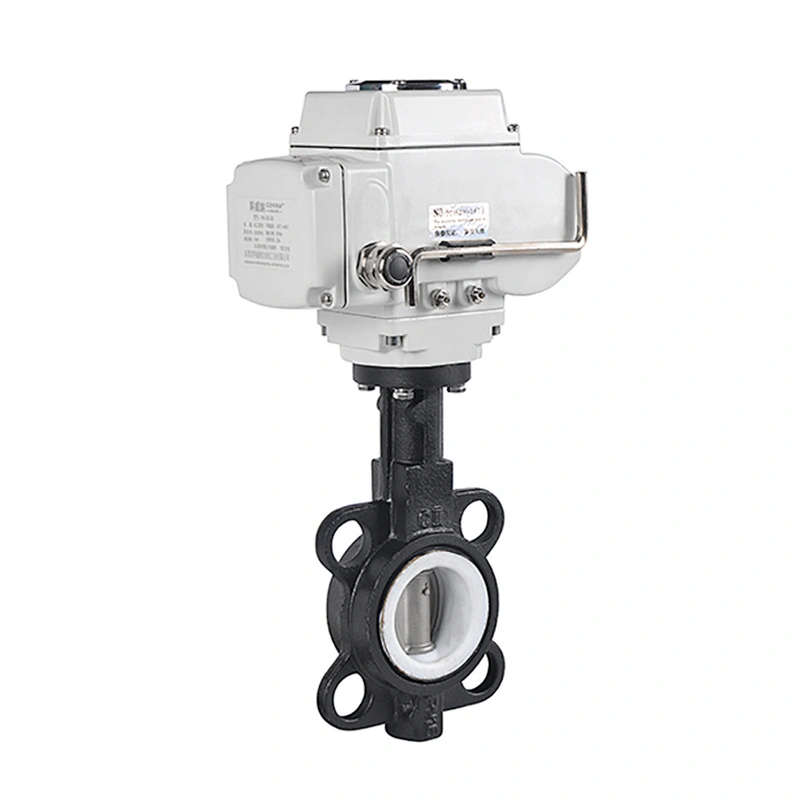 DN100 Wafer Type Cast Iron Body Rubber Lining Motor Operated Butterfly Valve