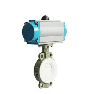 COVNA DN100 PN16 4 inch PTFE Seat Wafer Type Cast Iron Double Acting Pneumatic Actuator Butterfly Valve