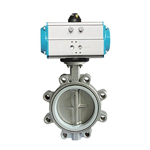 COVNA DN50 2 inch PTFE Lined Semi Lug Style Stainless Steel Pneumatic Actuated Butterfly Valve with Positioner