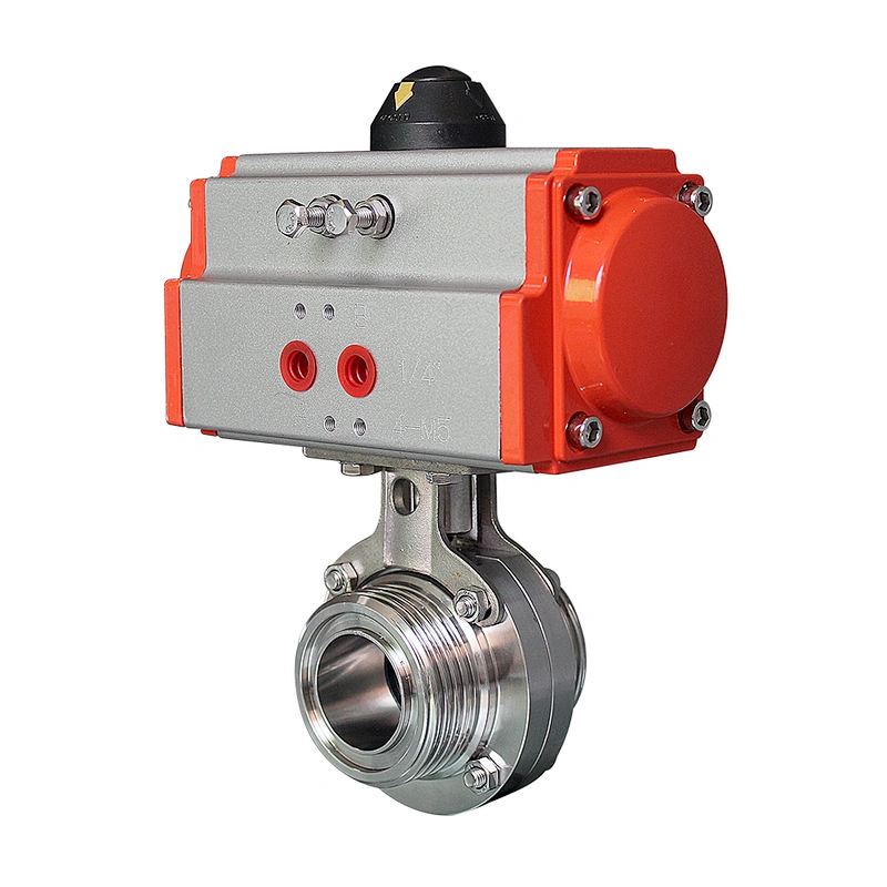 COVNA DN40 1.5 inch Viton Seat External Screw Type Thread End SS304 Pneumatic Actuated Sanitary Butterfly Valve