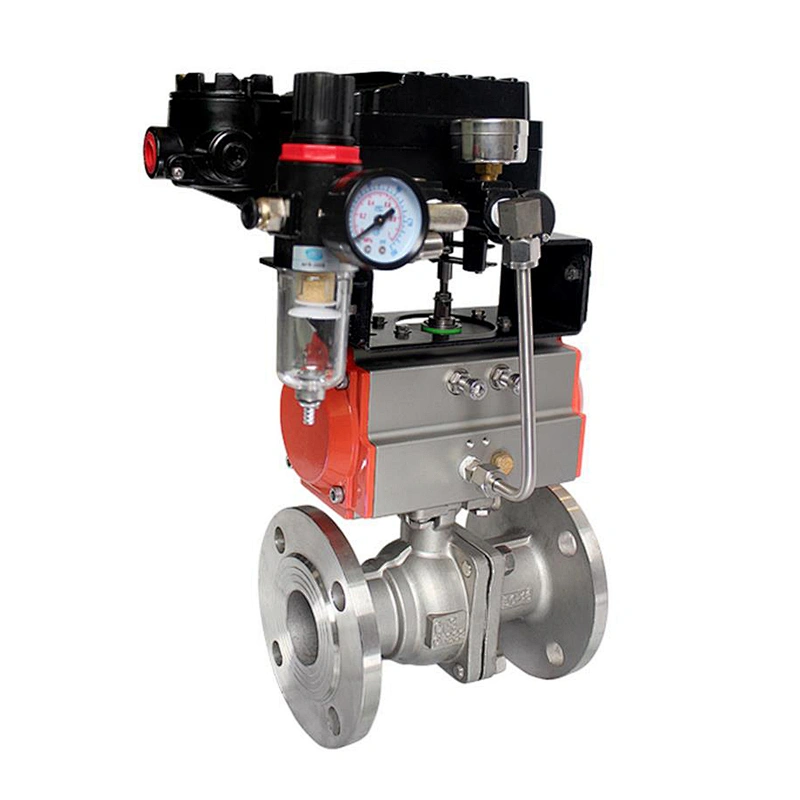 COVNA DN50 2 inch 2 Way 2PC 316 Stainless Steel Pneumatic Actuated Flanged Ball Valve with Pneumatic Positioner