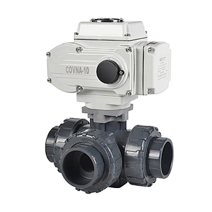COVNA DN50 2 inch 3 Way T Port 220V AC PVC True Union Ball Valve with On Off Electric Actuator