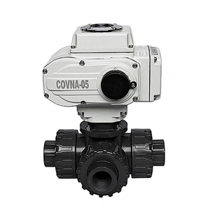 COVNA 1 inch 3 Way L Port 24 Volt Electric Actuator CPVC Plastic True Union Ball Valve