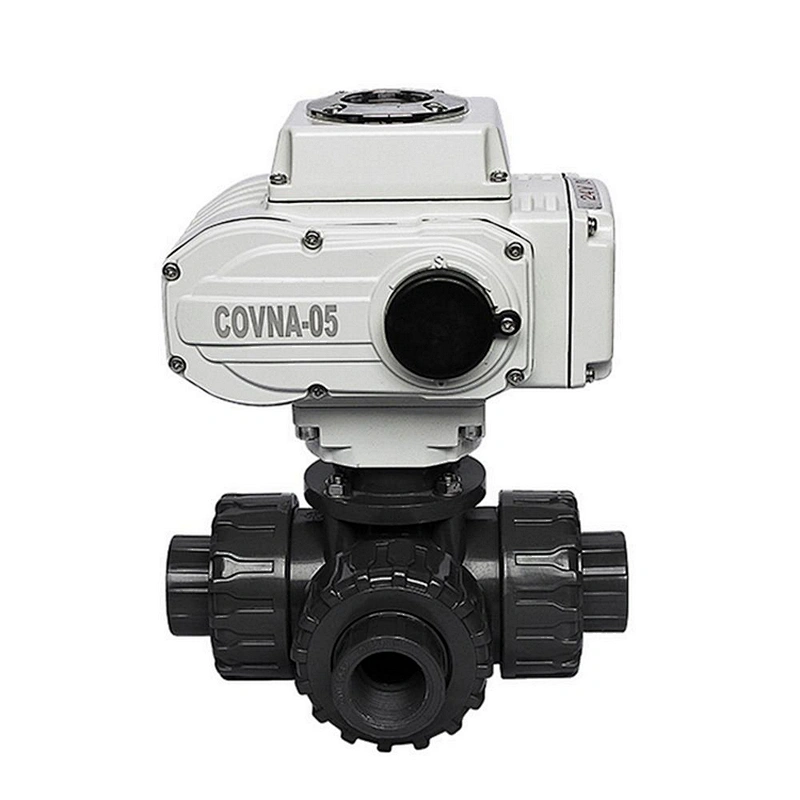 COVNA 1 inch 3 Way L Port 24 Volt Electric Actuator CPVC Plastic True Union Ball Valve
