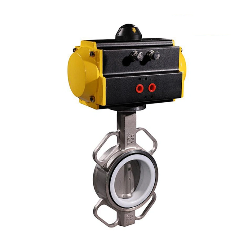 COVNA DN150 6 inch PN16 PTFE Seat Wafer Type 304 Stainless Steel Pneumatic Air Actuator Butterfly Valve