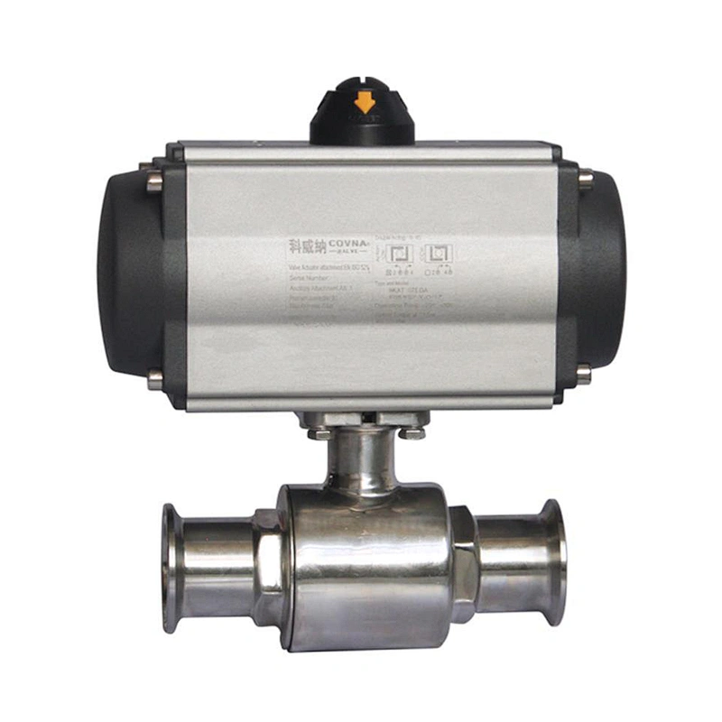 COVNA 1 inch 3 Way Tri Clamp Sanitary 304 Stainless Steel Pneumatic Actuated Food Grade Ball Valve