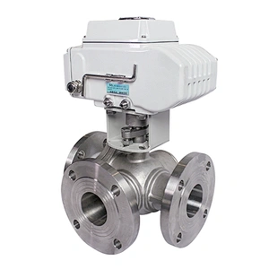 COVNA DN100 4 inch 3 Way 24V DC Double Flange Type 304 Stainless Steel Electric Actuated Ball Valve