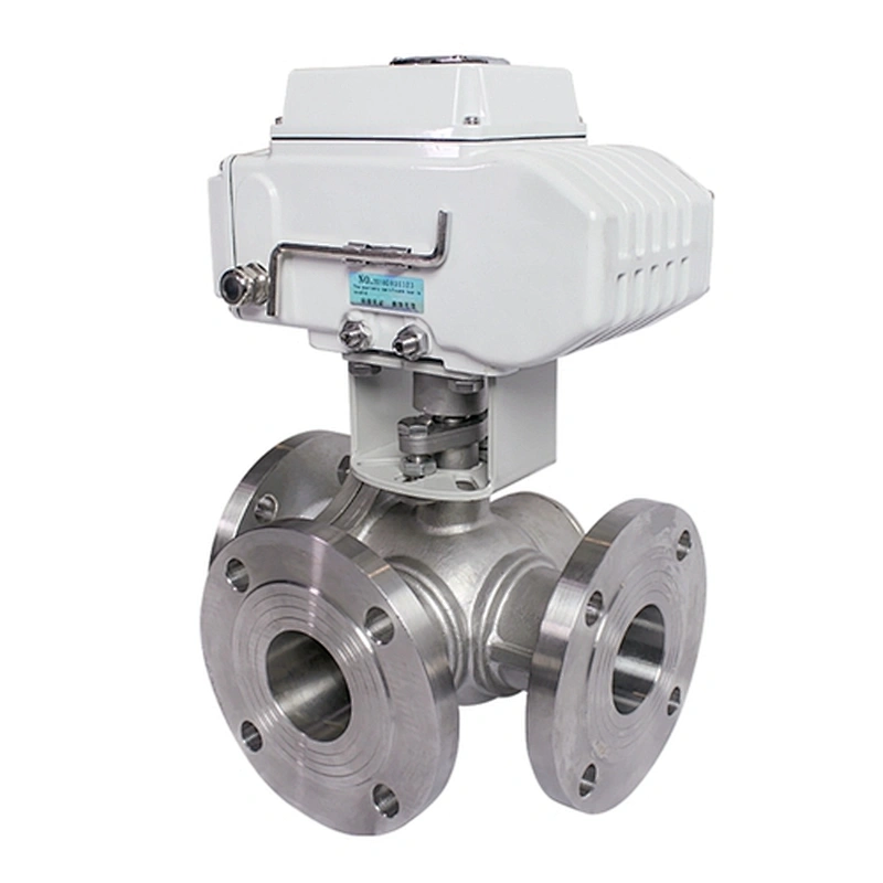 COVNA DN100 4 inch 3 Way 24V DC Double Flange Type 304 Stainless Steel Electric Actuated Ball Valve