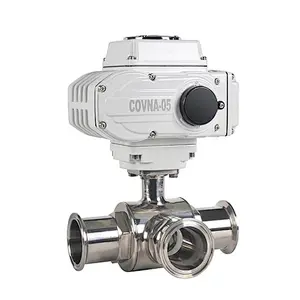 COVNA DN40 1.5 inch 3 Way L Port 220V AC Tri Clamp Food Grade 316 Stainless Steel Motor Operated Sanitary Ball Valve