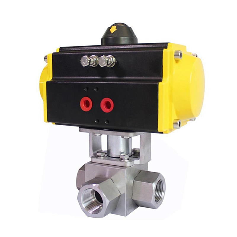COVNA DN25 1 inch 3 Way L Port 3000 PSI High Pressure 304 Stainless Steel Ball Valve with Pneumatic Actuator