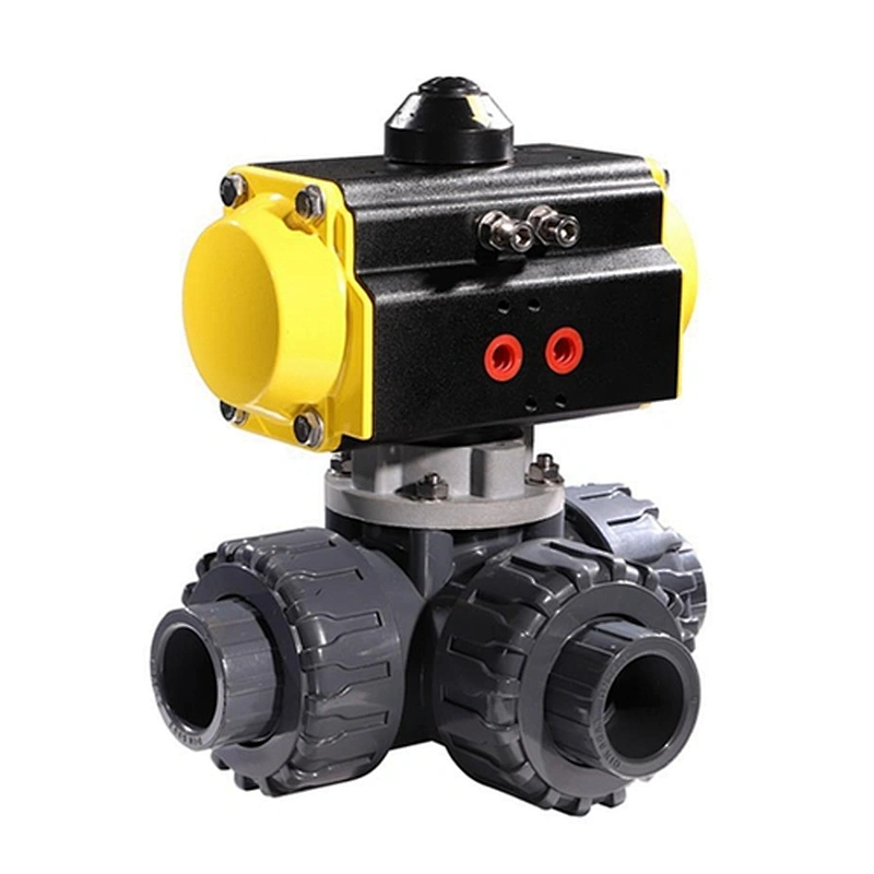COVNA HK57-T 3 Way  Double acting Type double union UPVC Plastic Pneumatic Actuated Ball Valve