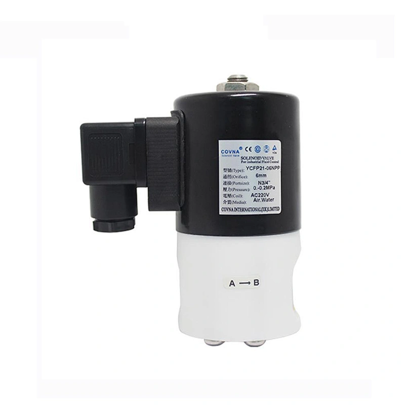 COVNA DN20 3/4 inch 2 Way AC220V 12V DC Normally Closed Chemical Resistant Plastic PTFE Solenoid Valve