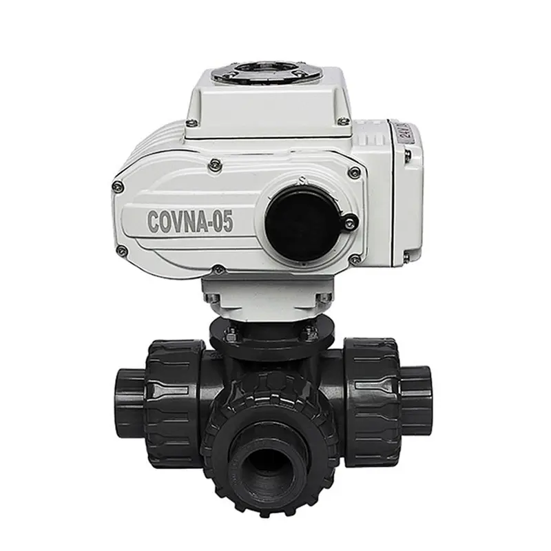 COVNA 50mm Three Way Threaded 12V PVC Plastic Motorized Ball Valve