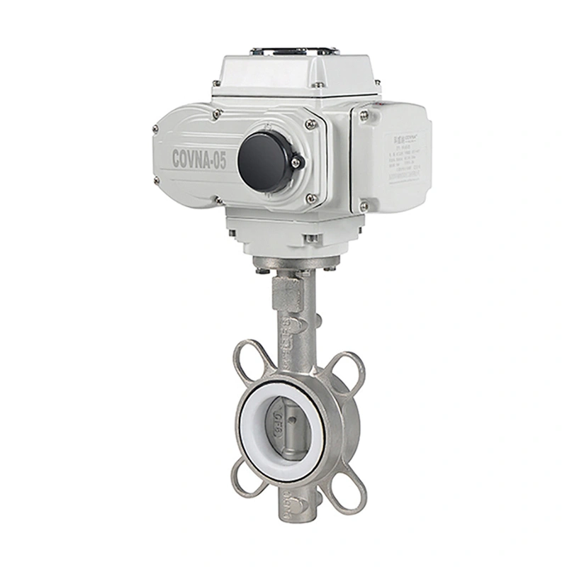 COVNA DN150 6 inch PN16 PTFE Seat Wafer Type 316 Stainless Steel 24VDC Three Phrase Modulating Electric Actuator Butterfly Valve