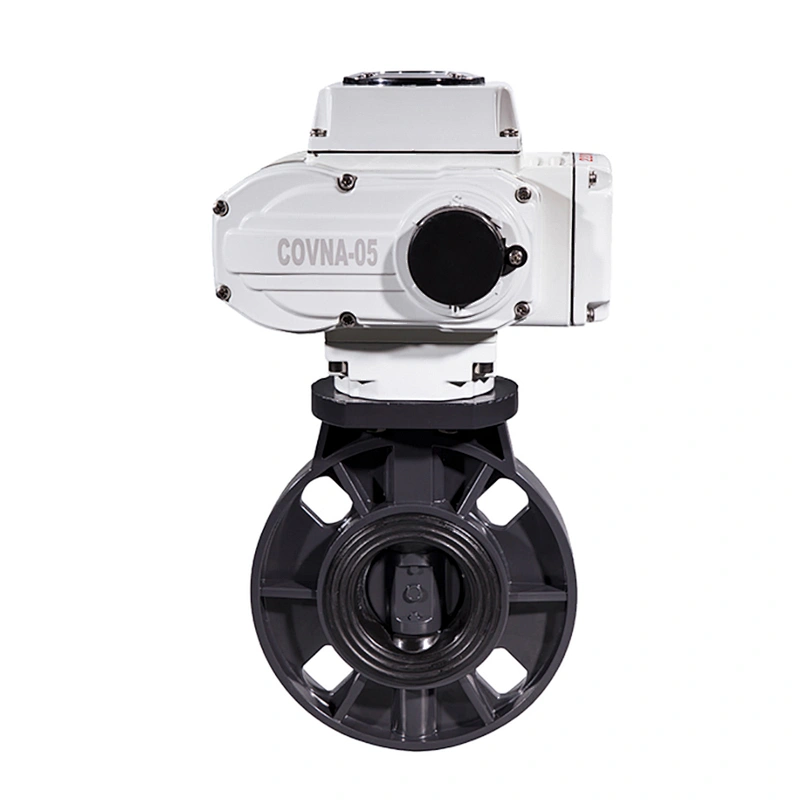 COVNA DN150 6 inch EPDM Rubber Seat Flange Type 110V AC Modulating Electric Actuator PVC Plastic Butterfly Valve