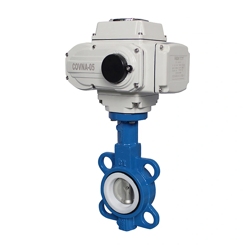 COVNA DN100 PN16 4 inch 12 Volt PTFE Lined Wafer Type Cast Iron Electric Motorized Butterfly Valve