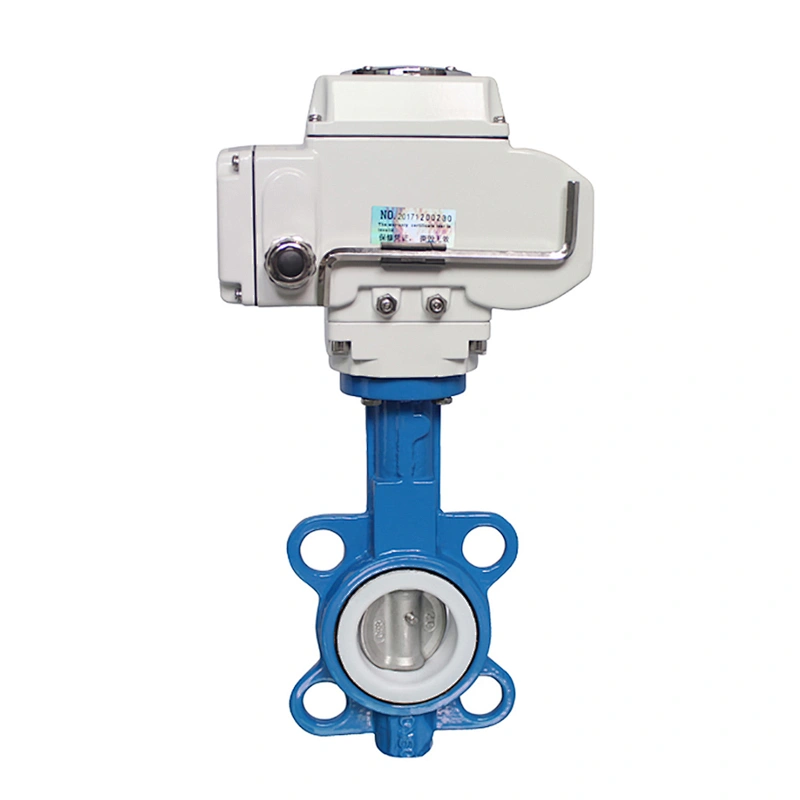 COVNA DN100 PN16 4 inch 12 Volt PTFE Lined Wafer Type Cast Iron Electric Motorized Butterfly Valve