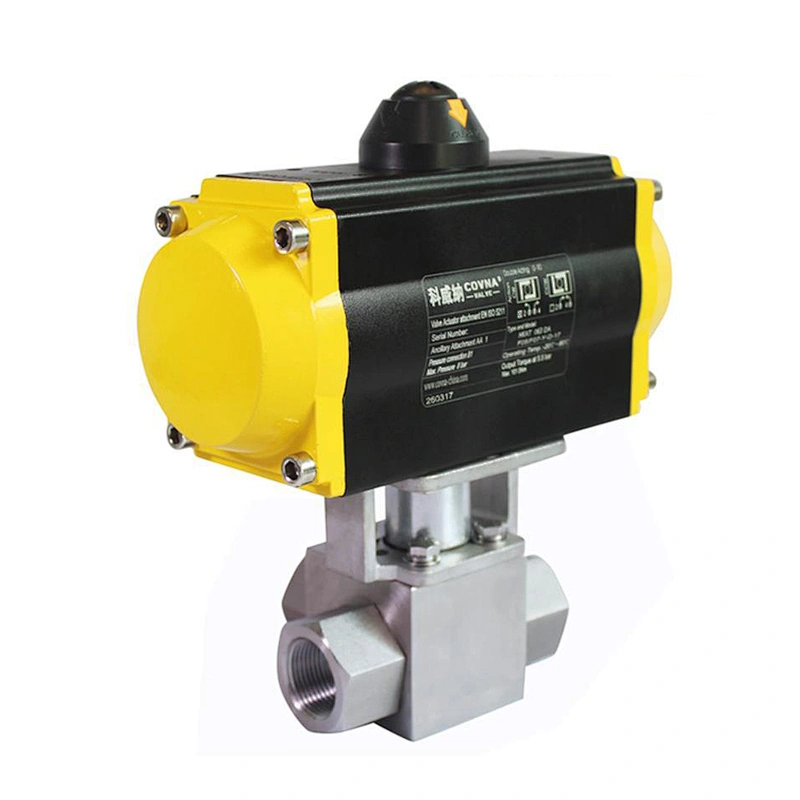 COVNA DN25 1 inch 3 Way L Port 3000 PSI High Pressure 304 Stainless Steel Ball Valve with Pneumatic Actuator