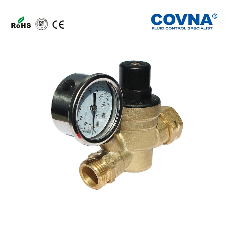 Union type lead free Brass pressure regulator with gauge
