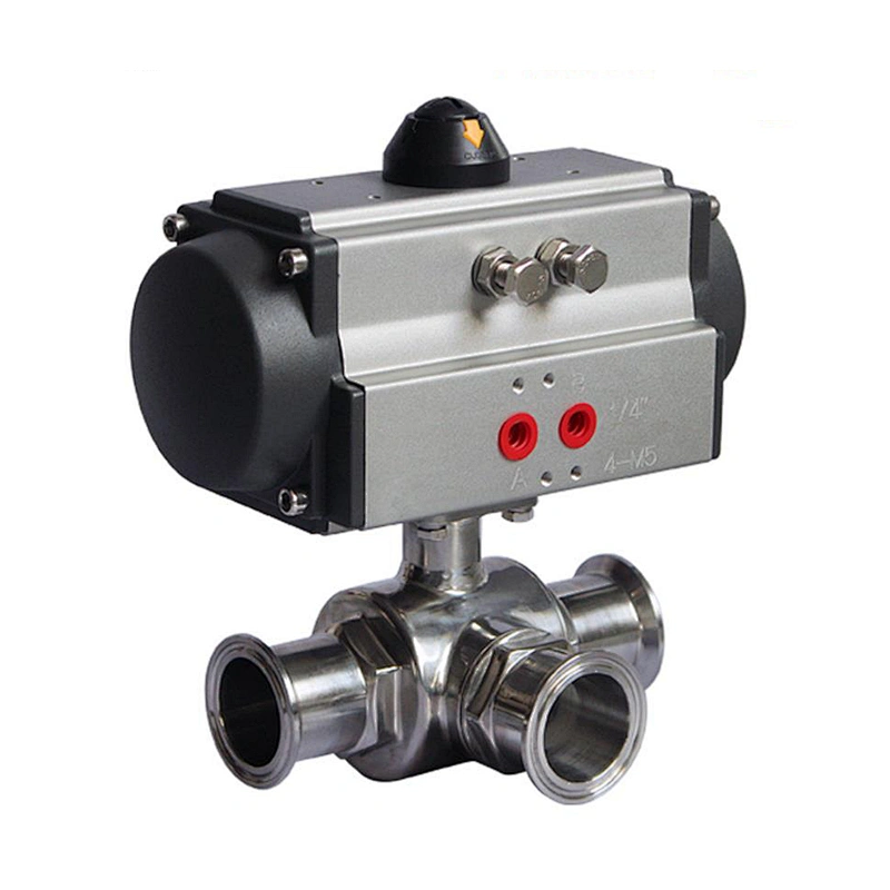 3 Way Stainless Steel Tri Clamp Sanitary Food Grade Pneumatic Operated Heat Resistant Ball Valve