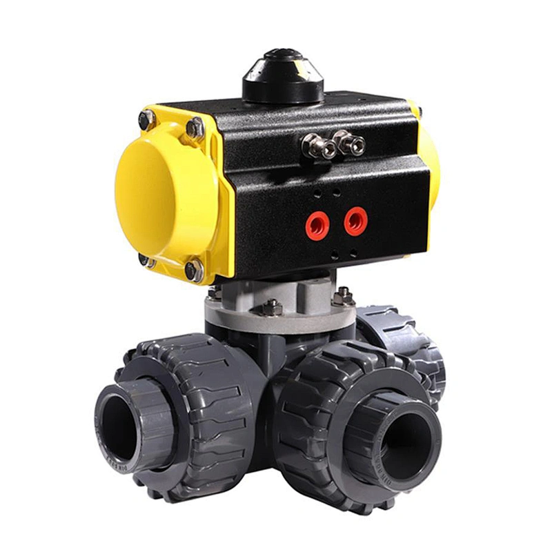 Anti Corrosion 3 Way Plastic PVC Double Union Pneumatic Control Ball Valve