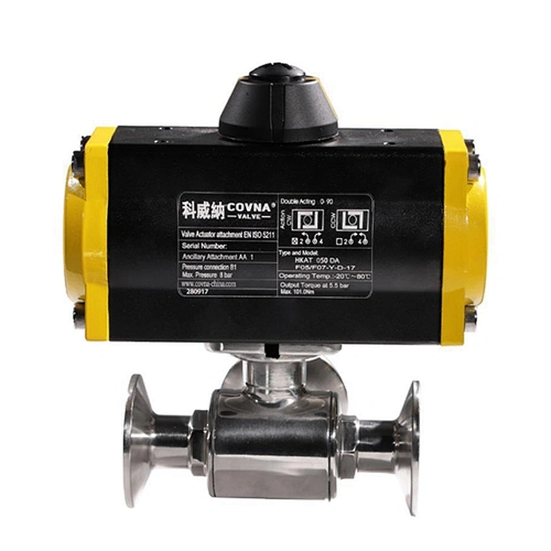 COVNA HK56-WT 3/4inch 3 Way  Double acting 304 Stainless Steel sanitary Pneumatic Actuated Ball Valve