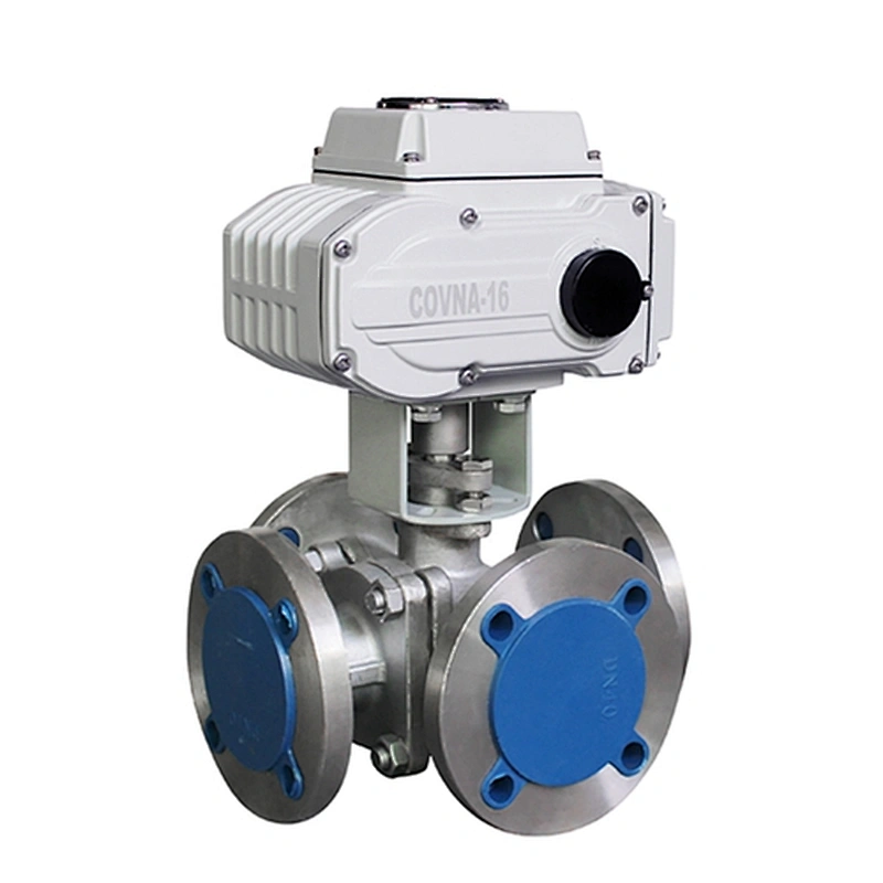 COVNA DN40 1.5 inch 4 Way 220V AC Flange CF8 Stainless Steel Motor Operated  Ball Valve