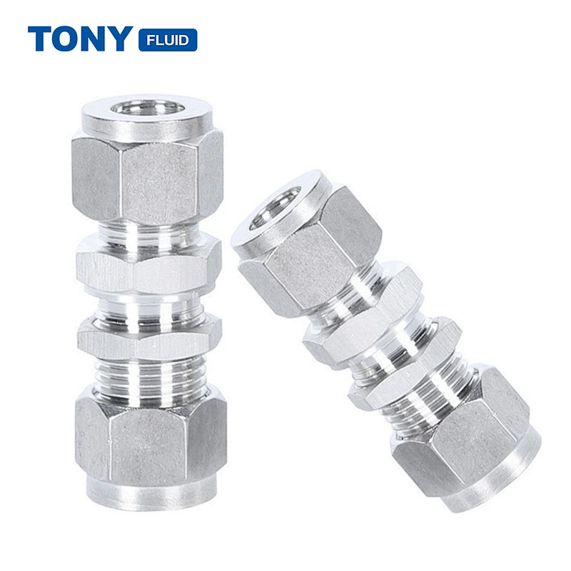 3/8'' High Pressure Bulkhead Union Double Ferrule Tube Fitting SS316 Pipe Press Fitting