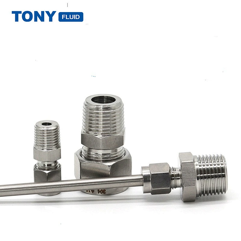 OD 3/8 x 3/8 NPT Stainless Steel Male Thread Compression Tube Connector SS316 Double Ferrule Pipe Fitting