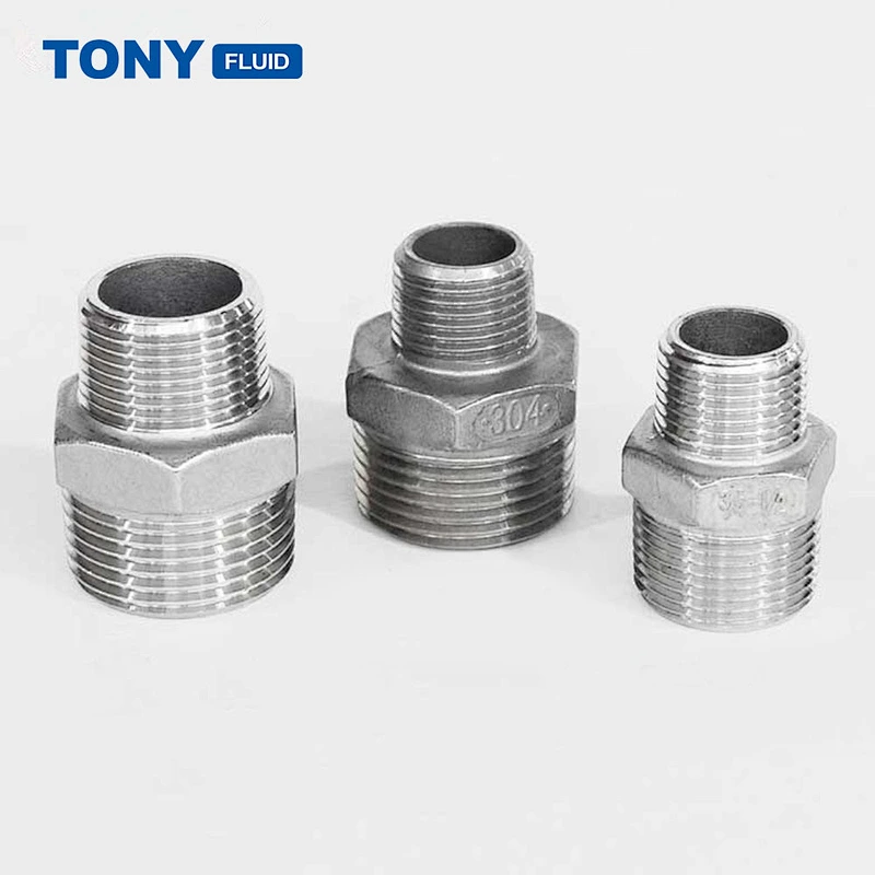 3/8'' NPT x 1/8'' NPT Male Thread Reducing Hex Nipple Stainless Steel 316 Pipe Compression Fitting