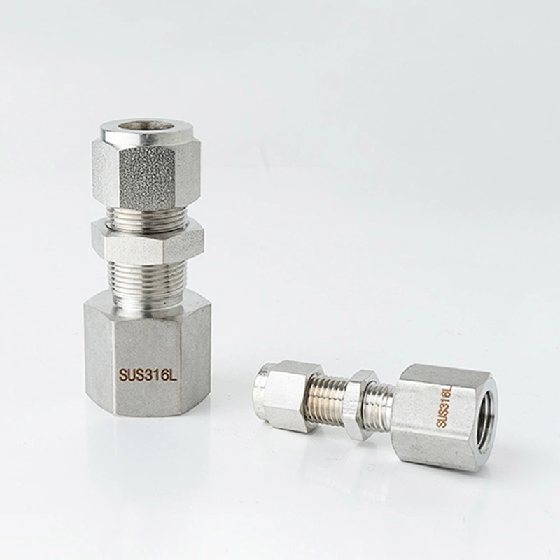 1/4 Inch Double Ferrule 1/4 NPT Female Thread Bulkhead Straight Union Quick Connect Tube Fitting