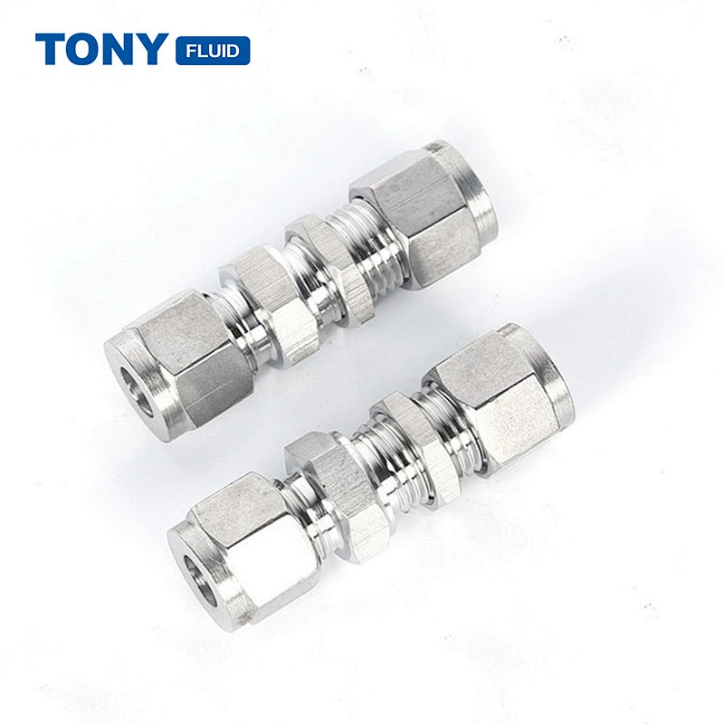 3/8'' High Pressure Bulkhead Union Double Ferrule Tube Fitting SS316 Pipe Press Fitting