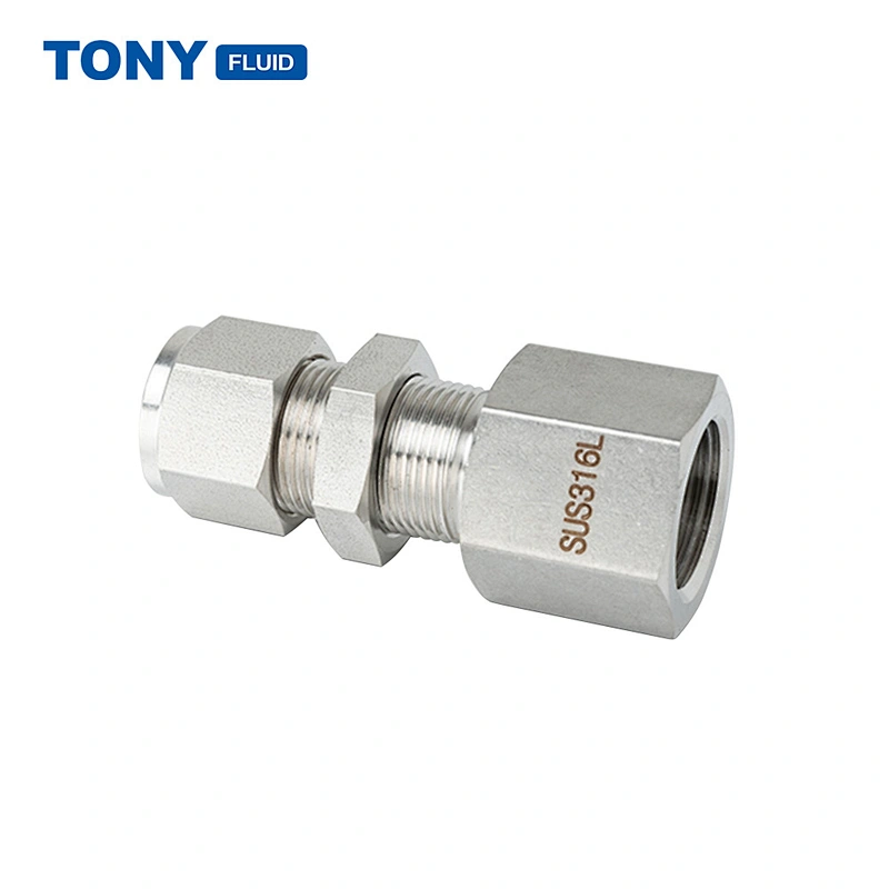 1/4 Inch Double Ferrule 1/4 NPT Female Thread Bulkhead Straight Union Quick Connect Tube Fitting