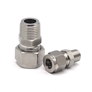 OD 3/8 x 3/8 NPT Stainless Steel Male Thread Compression Tube Connector SS316 Double Ferrule Pipe Fitting