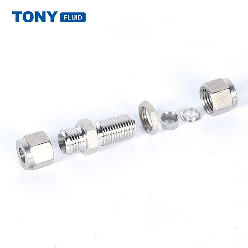 3/8'' High Pressure Bulkhead Union Double Ferrule Tube Fitting SS316 Pipe Press Fitting