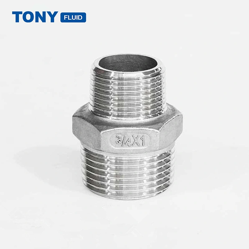3/8'' NPT x 1/8'' NPT Male Thread Reducing Hex Nipple Stainless Steel 316 Pipe Compression Fitting