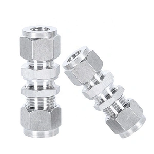 3/8 Inch Compression Pipe Coupling Union Bulkhead Double Ferrule Hydraulic Tube Fitting
