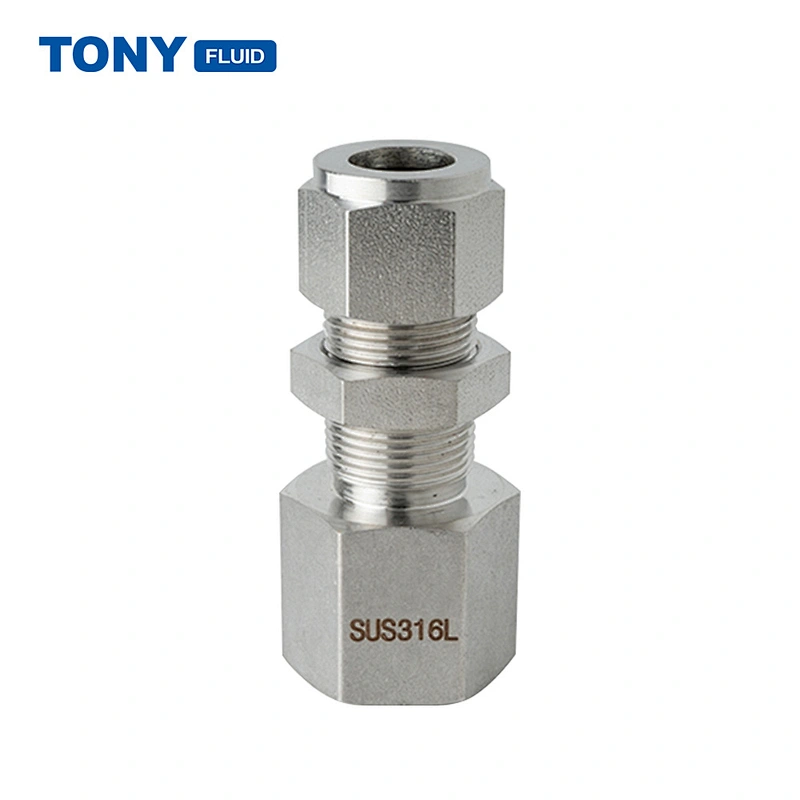 1/4 Inch Double Ferrule 1/4 NPT Female Thread Bulkhead Straight Union Quick Connect Tube Fitting