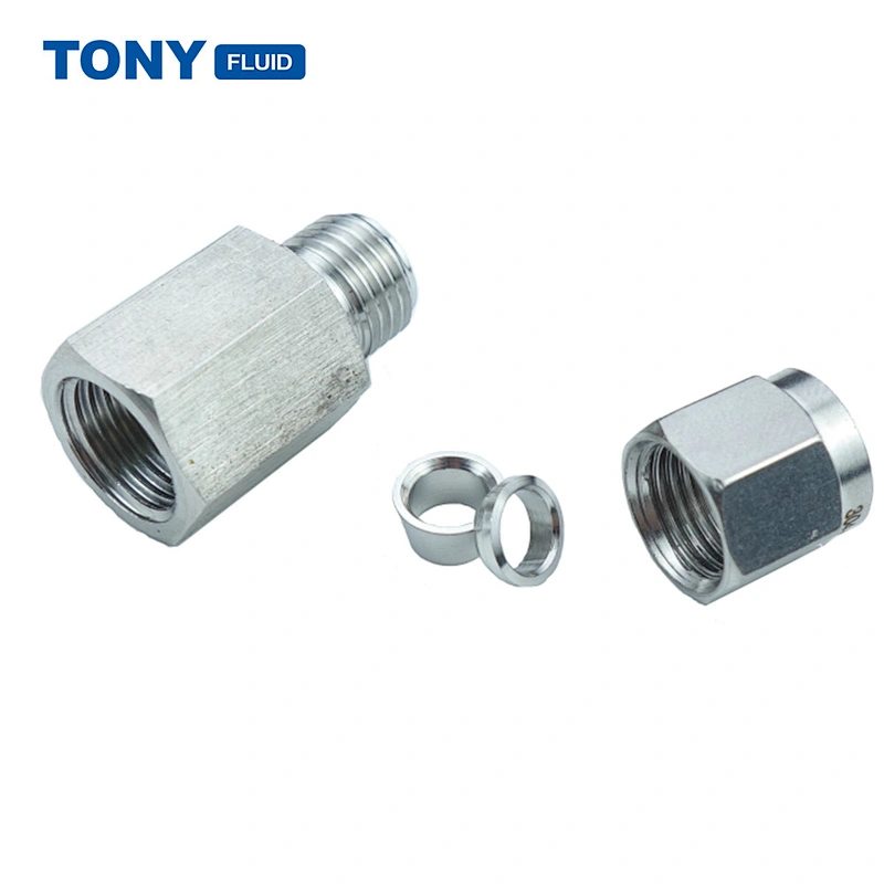 3/8''-3/8'' NPT Stainless Steel Double Ferrule Female Thread Union Connector Compression Tube Fitting