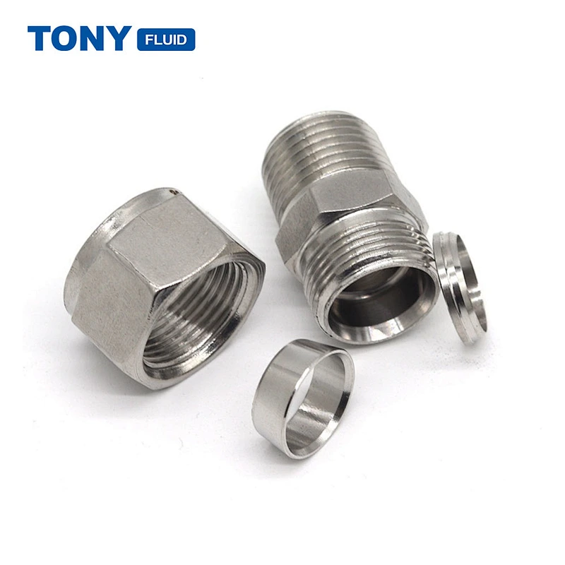OD 3/8 x 3/8 NPT Stainless Steel Male Thread Compression Tube Connector SS316 Double Ferrule Pipe Fitting